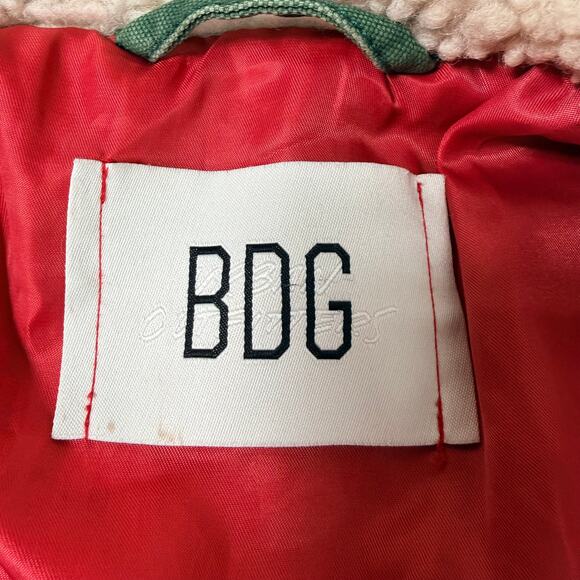 BDG Shearling-Collared Quilted Green Warm Bomber Jacket Coat Men’s Size S - Picture 8 of 14